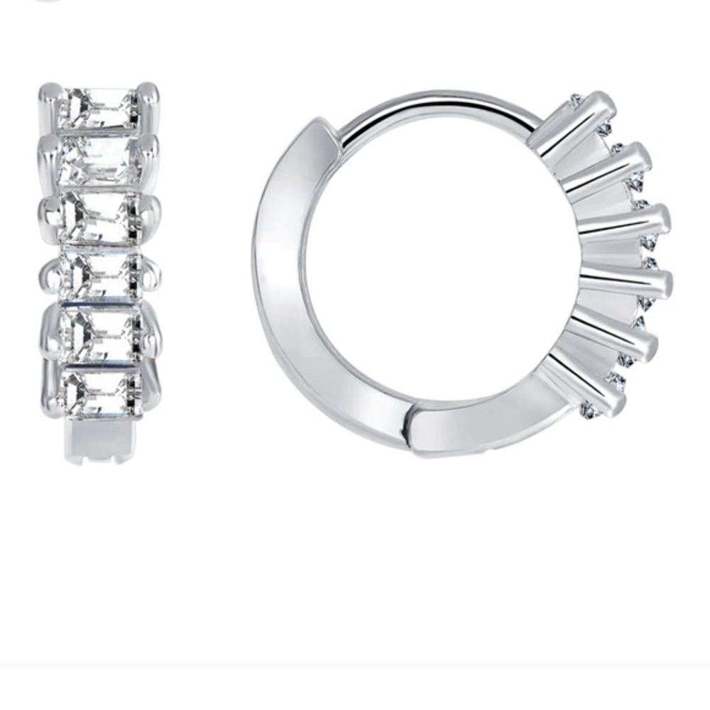 New Silver 925 10mm Baguette Endless Cubic Zirconia Hoop Earrings